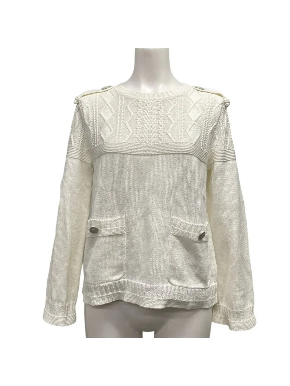 Chanel Long Sleeve Sweater 34 S White Cotton